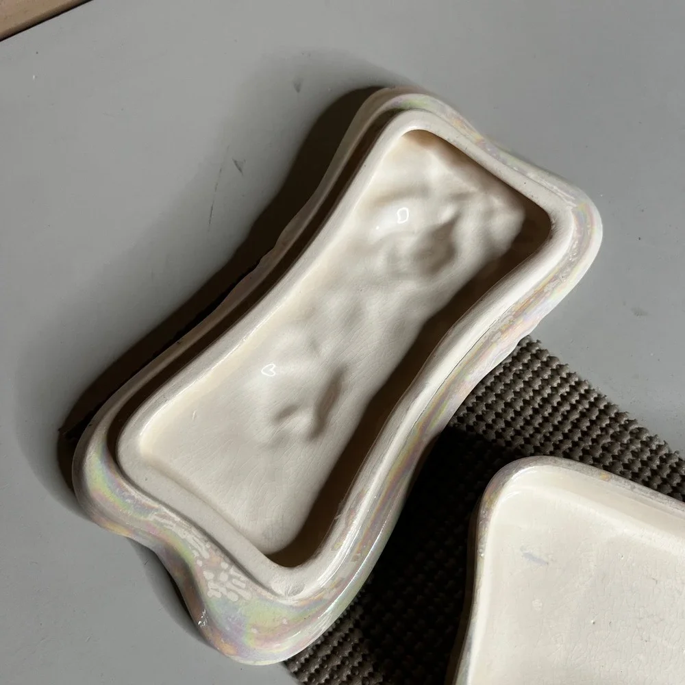 Vintage Iridescent Lusterware Ceramic Trinket Box Rose Floral Jewelry Case
